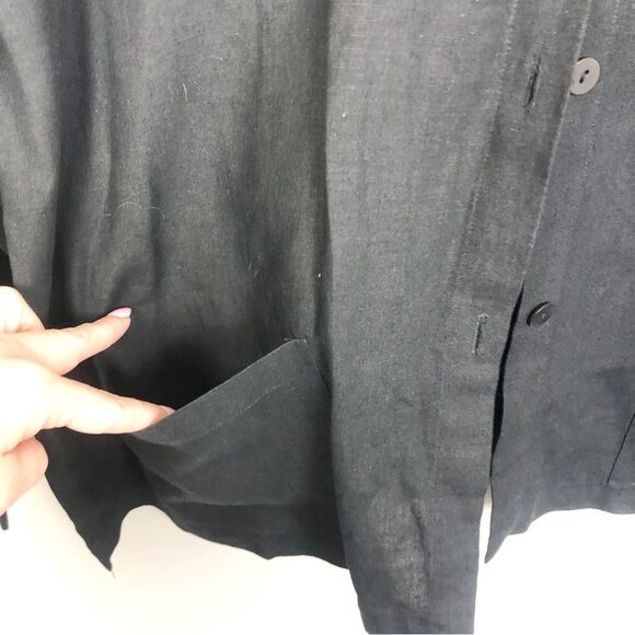 EILEEN FISHER | Linen Black Shirt Jacket Button Front Stand Up Collar Women’s 1X - Picture 5 of 8